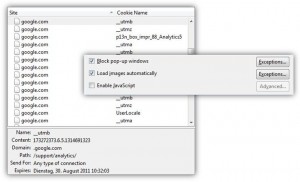 Cookies and JavaScript management in Firefox