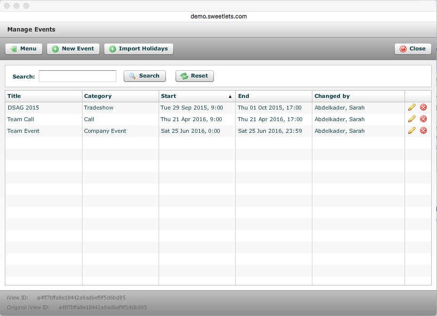 Pretty and intuitive event management